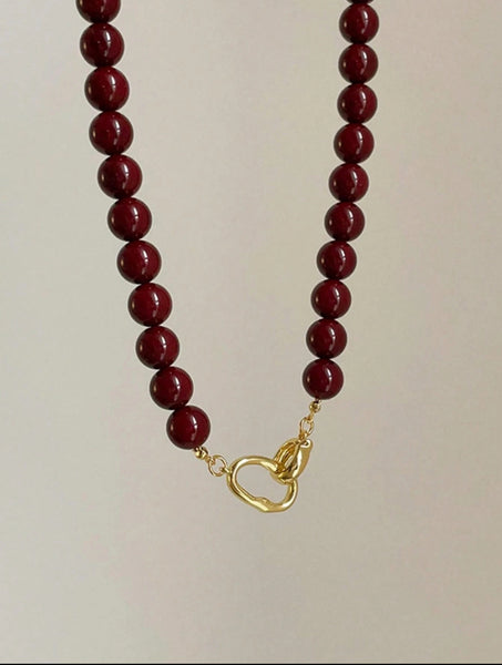 DEEP RED BEADED NECKLACE