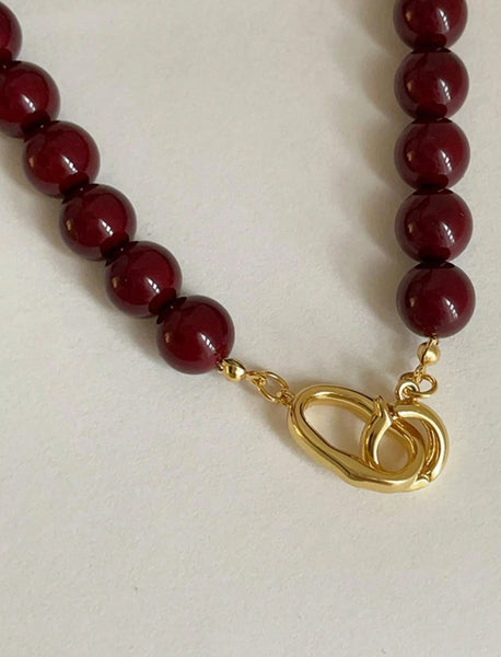 DEEP RED BEADED NECKLACE