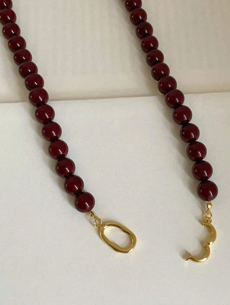 DEEP RED BEADED NECKLACE