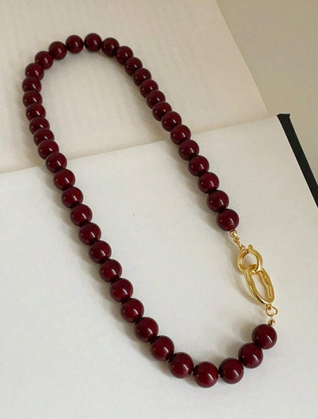 DEEP RED BEADED NECKLACE