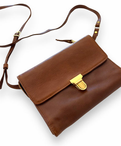 Brown utility bag with gold trims