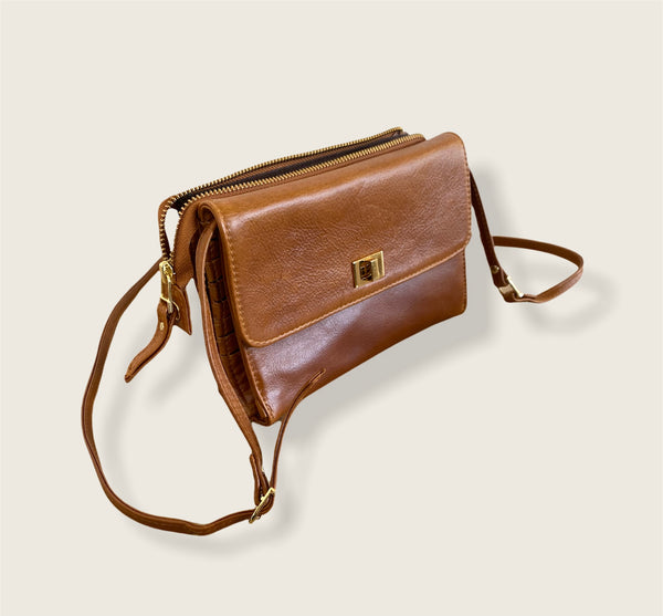 UTILITY BAG - TAN WITH GOLD TRIMS