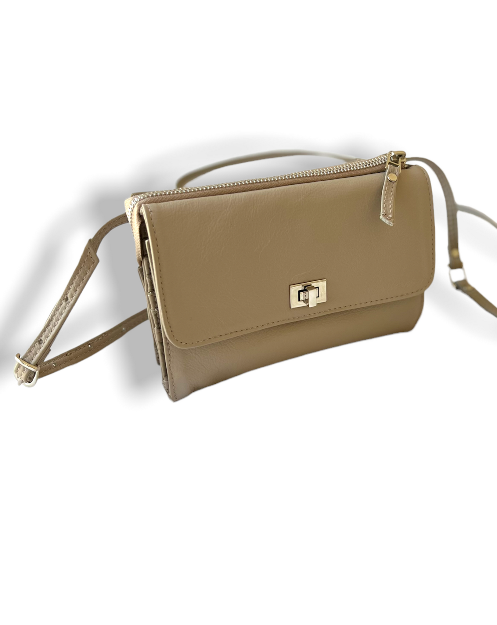 Taupe leather utility handbag, made in Cape Town South Africa. 