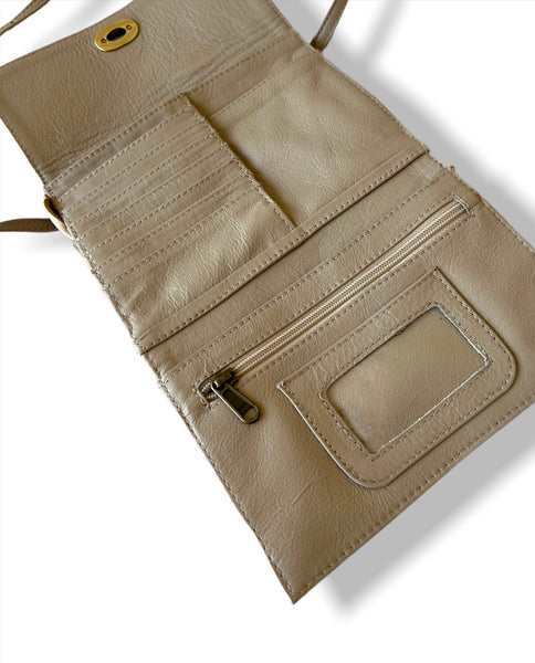 Taupe wallet leather utility handbag. 